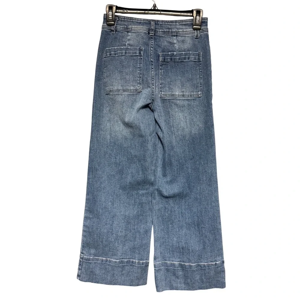 OAT New York Women Blue Wide Leg Patch Pocket Jeans Size 0/25 Boho Indie Coastal